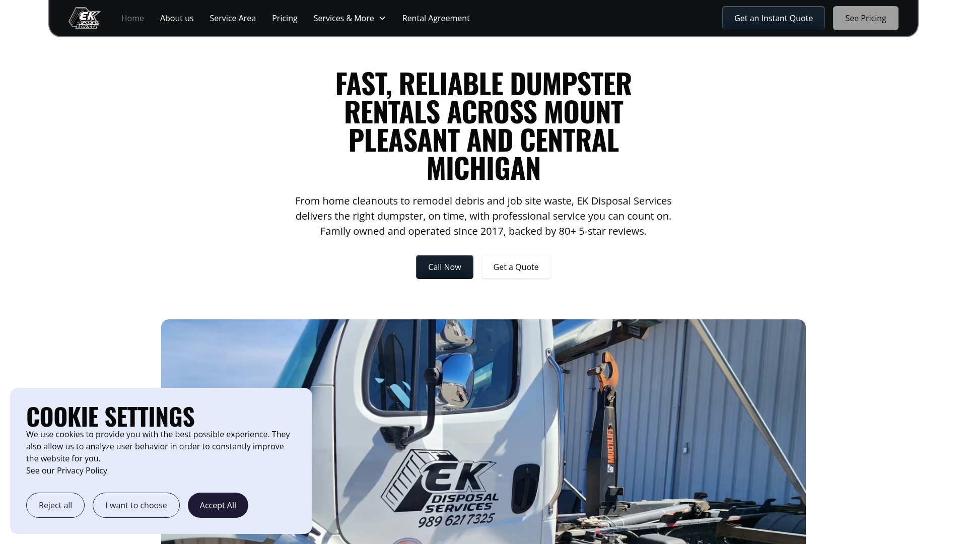 EK Disposal Services website